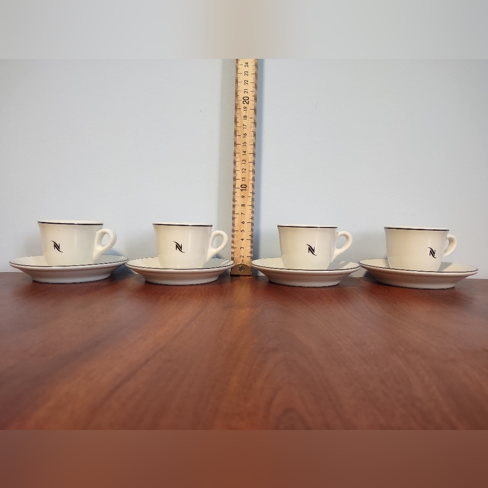 Nespresso N Logo 2 Oz Espresso Demitasse Cup & Saucer Set Of 4 Coffee Tognana